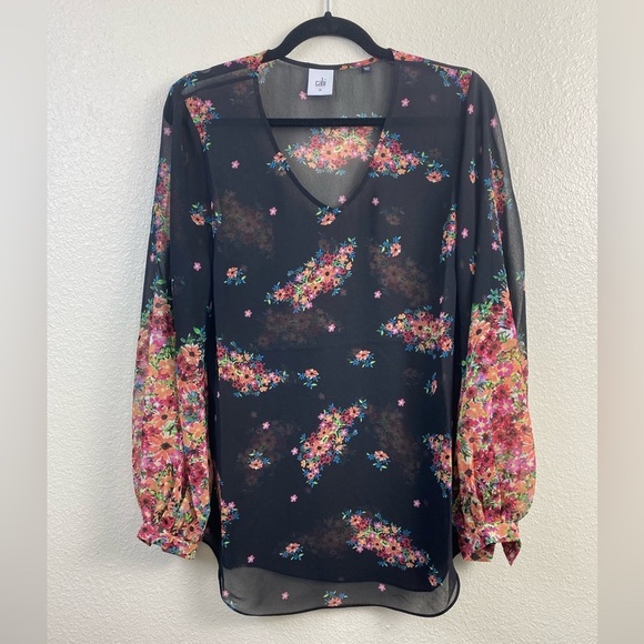 Cabi Boho Floral Peasant V-Neck Sheer Summer Vacation Peasant Top size Medium - Picture 1 of 10